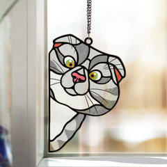 Peeking Cats - Personalized Window Hanging Suncatcher Ornament