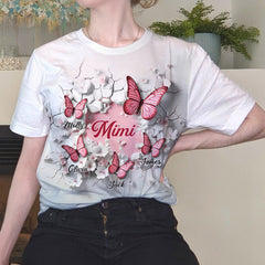 3D Effect Crack In A Wall Pink Butterflies Personalized 3D T-shirt Gift For Grandma/Mom