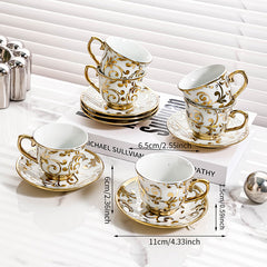 Royal Elegance Ceramic Coffee Cup & Saucer Set – Luxury Gold-Rimmed Afternoon Tea Set