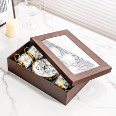 Royal Elegance Ceramic Coffee Cup & Saucer Set – Luxury Gold-Rimmed Afternoon Tea Set