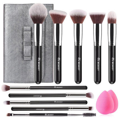 BEAKEY Makeup Brush Set with 2 Sponges (Professional Full Face Set)