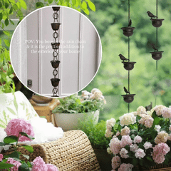 Where rain meets art - decorative rain chain with bird bath design
