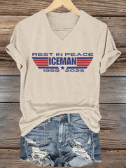 Women's RIP Iceman Pilot from Movie Print V-Neck T-Shirt