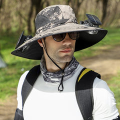 🔥🔥Wide Brim Solar Fan Outdoor Fishing Hat-Solar & USB Charging
