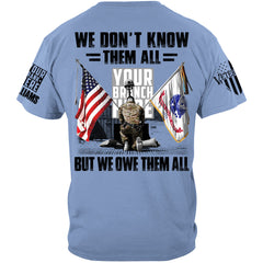 US Veteran Memorial Day All Branches Custom Rank We Don't Know Them All But We Owe Them All Personalized Shirt For Veteran