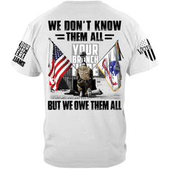 US Veteran Memorial Day All Branches Custom Rank We Don't Know Them All But We Owe Them All Personalized Shirt For Veteran