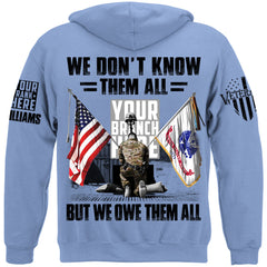 US Veteran Memorial Day All Branches Custom Rank We Don't Know Them All But We Owe Them All Personalized Shirt For Veteran