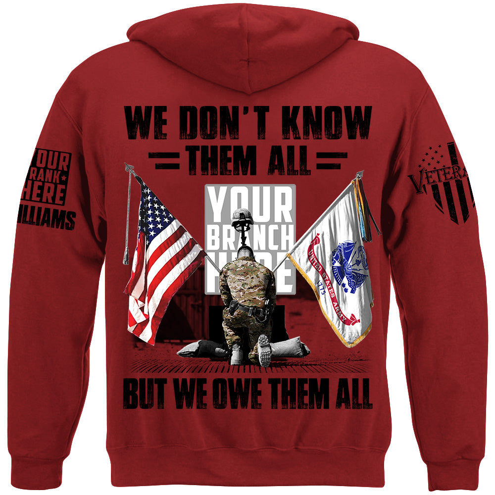 US Veteran Memorial Day All Branches Custom Rank We Don't Know Them All But We Owe Them All Personalized Shirt For Veteran