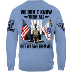 US Veteran Memorial Day All Branches Custom Rank We Don't Know Them All But We Owe Them All Personalized Shirt For Veteran