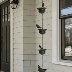 Where rain meets art - decorative rain chain with bird bath design