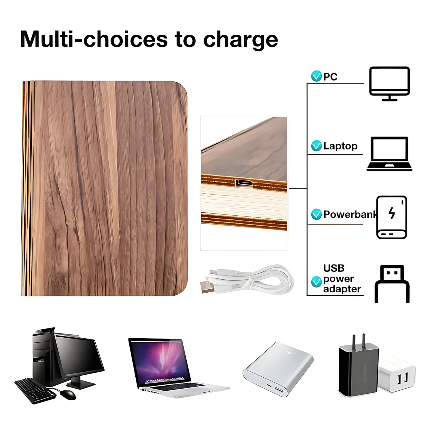 Personalized Engraved Flip Book Night Light – Customizable LED Wooden 3-Color Eye-Care Book Lamp