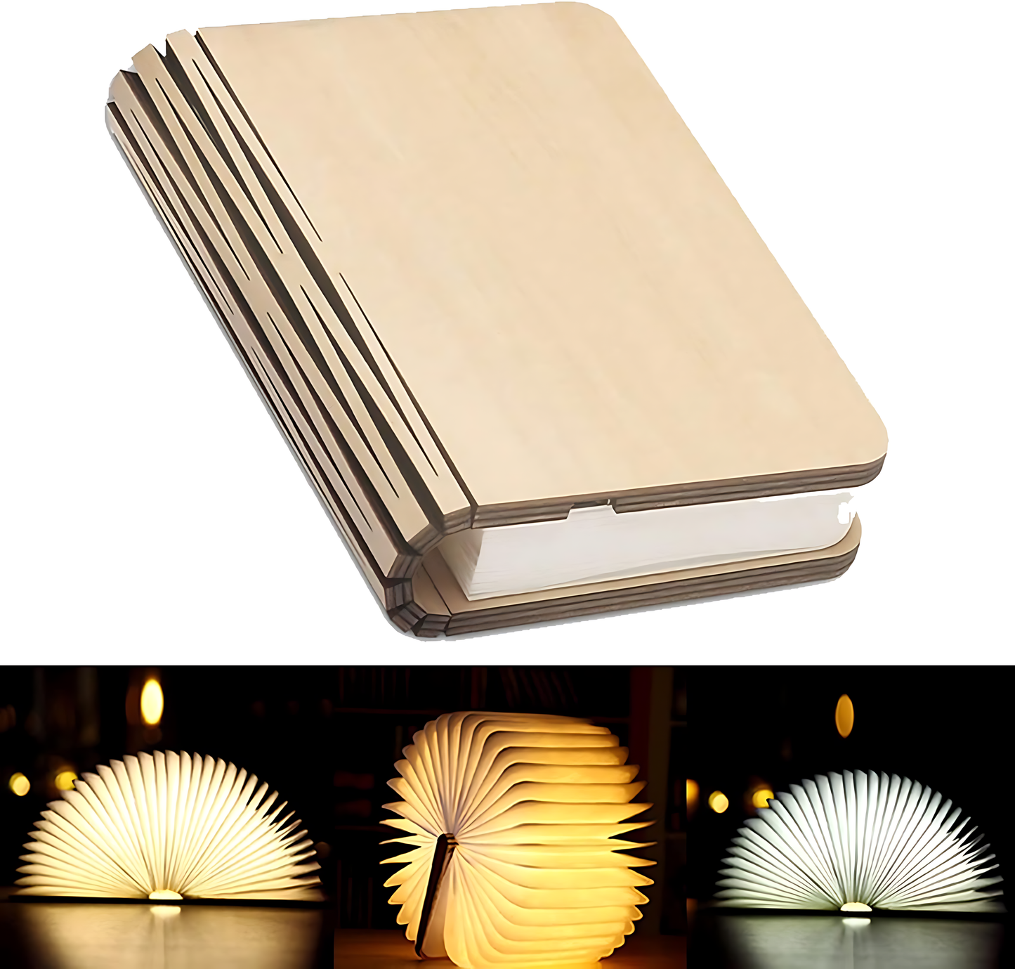 Personalized Engraved Flip Book Night Light – Customizable LED Wooden 3-Color Eye-Care Book Lamp