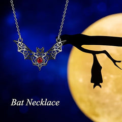 Gothic Ruby Bat Pendant Necklace – Hollow Winged Halloween Jewelry