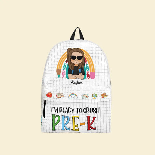 Ready To Crush School – personalisierter Rucksack – Geschenk zum Schulanfang für Kinder, Sohn, Tochter, Schulkinder, lustiges Geschenk