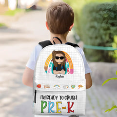 Ready To Crush School – personalisierter Rucksack – Geschenk zum Schulanfang für Kinder, Sohn, Tochter, Schulkinder, lustiges Geschenk