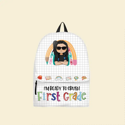 Ready To Crush School – personalisierter Rucksack – Geschenk zum Schulanfang für Kinder, Sohn, Tochter, Schulkinder, lustiges Geschenk