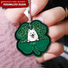 Plucky Clover Haustier-Welpen-Geschenk für Hundeliebhaber, Ledermuster, personalisierter Acryl-Schlüsselanhänger