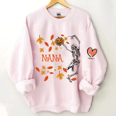 Personalized Grandma Dancing Skeleton With Grandkids Halloween Sweatshirt