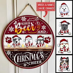 Christmas Door Decorations, Gifts For Pet Lovers, We Run On Beer And Christmas Cheer, Black & Red Welcome Door Signs , Dog Mom Gifts