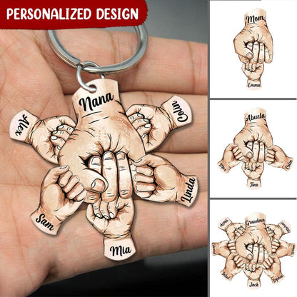 Grandpa, Papa, Daddy Mom Hands Print Personalized Acrylic Keychain