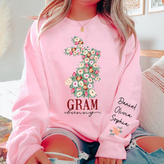 Floral Bunny Grandma Easter Day Personalized Sweatshirt Gift For Grandma/ Mom