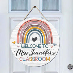 Teacher Classroom Door Sign, Personalized Teacher Door Sign, Rainbow Teacher Sign, Teacher Gift Idea